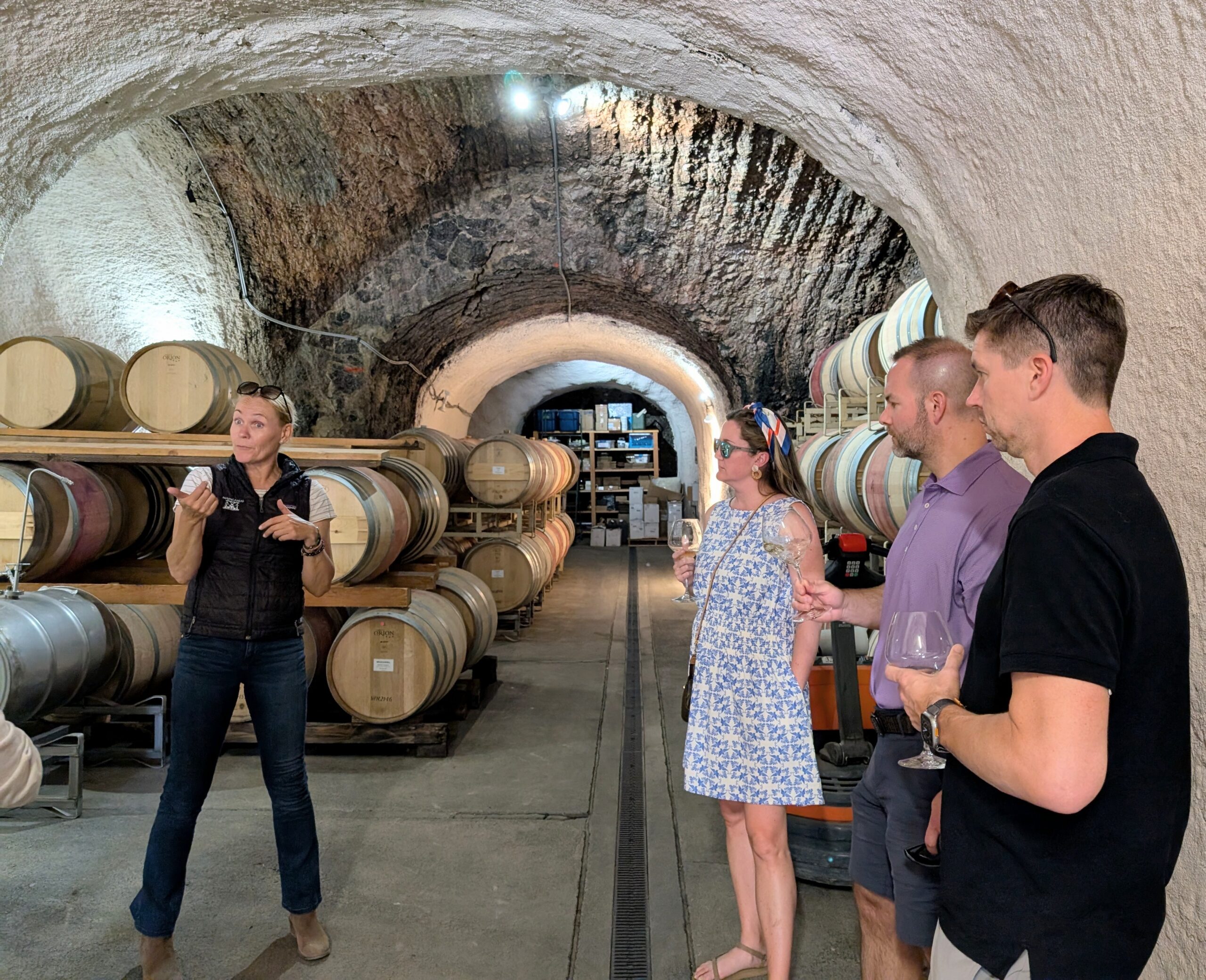 Getting a private tour of an amazing wine cave!